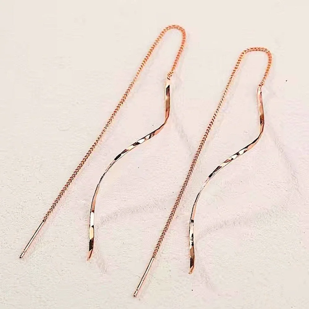 Rose Gold Spiral Threader Twisted Minimalist Earrings - Picture 3 of 6